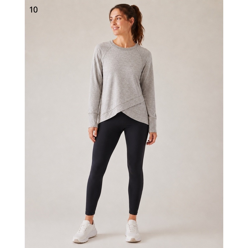 Athleta Athleisure Top Womens XS Tan Soft Modal Long Sleeve Cross Waist‎